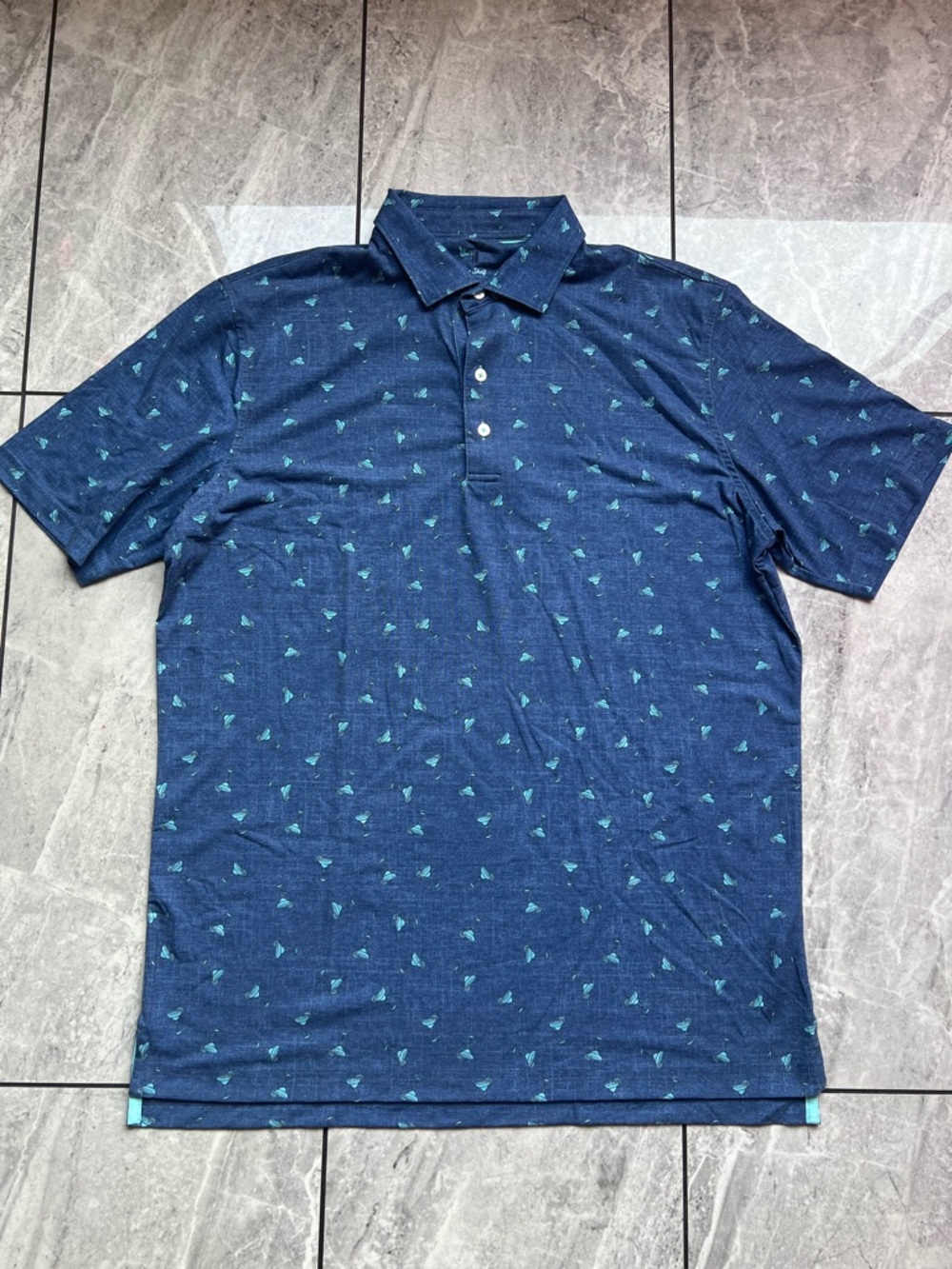 Johnnie-O Men's Blue Salud Top Shelf Printed Bar Drink Embroidered Polo Shirt L